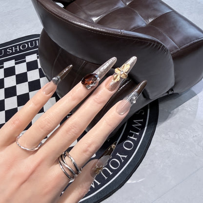 Elegant Stiletto Press-On Nail Set with Glamorous Embellishments Acalora