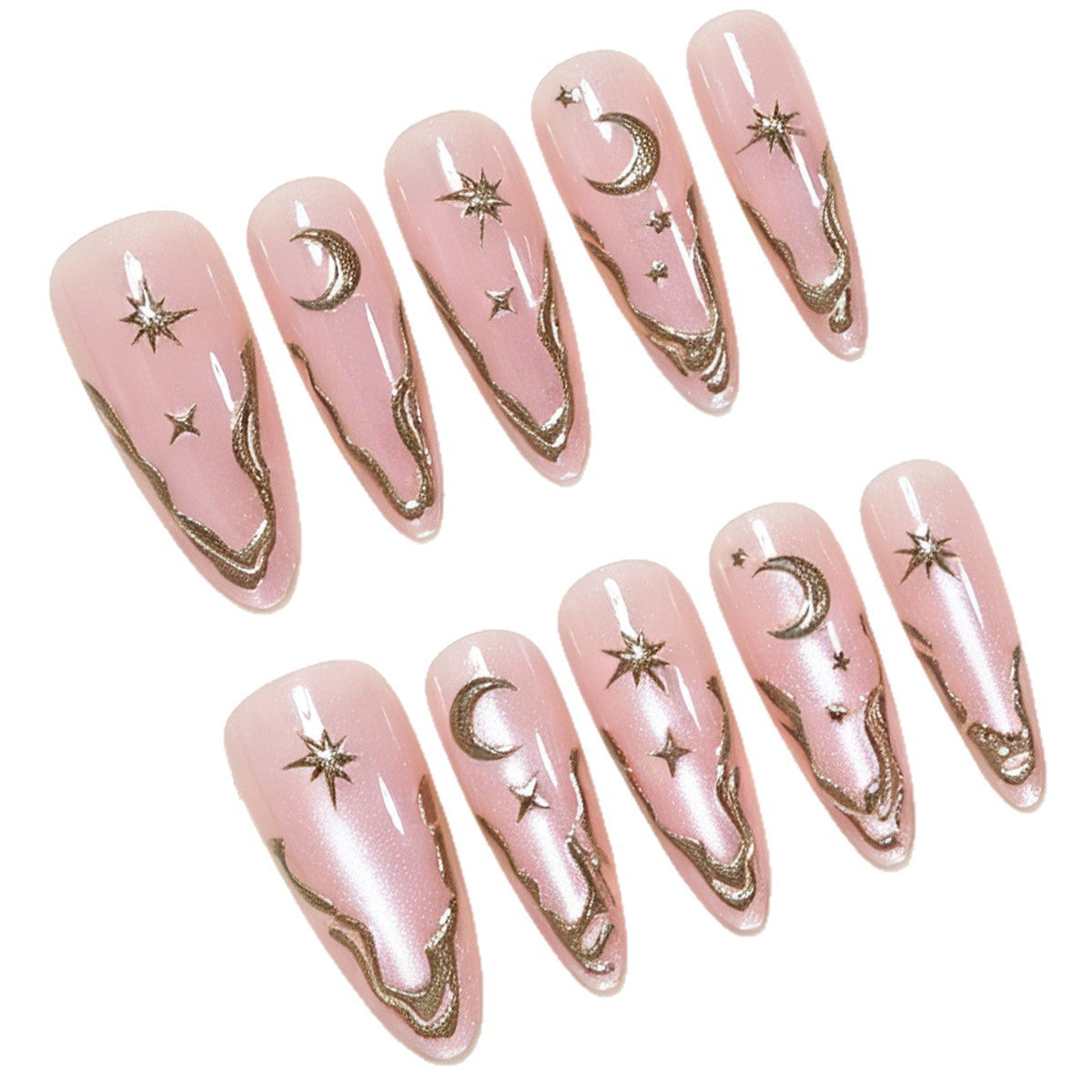 Artistic Stiletto Nail Art Tips with Celestial Accents Acalora