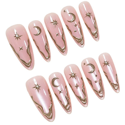 Artistic Stiletto Nail Art Tips with Celestial Accents Acalora