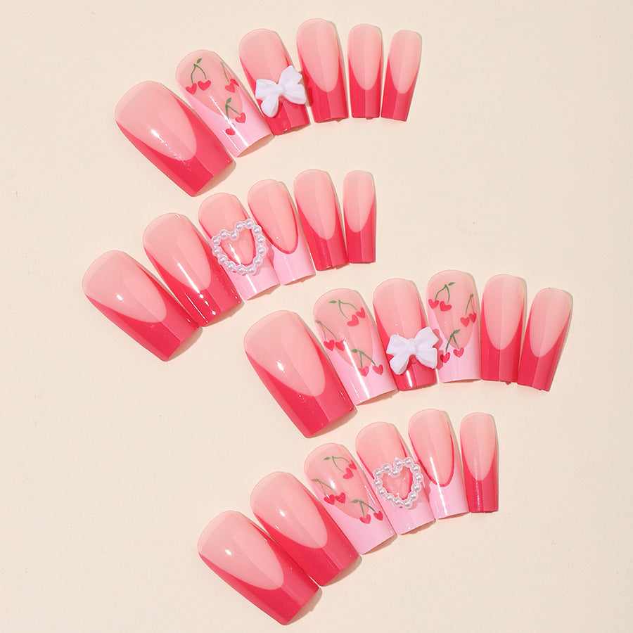 Decorative Press-On Nail Art Set with 3D Heart and Bow Accents Acalora