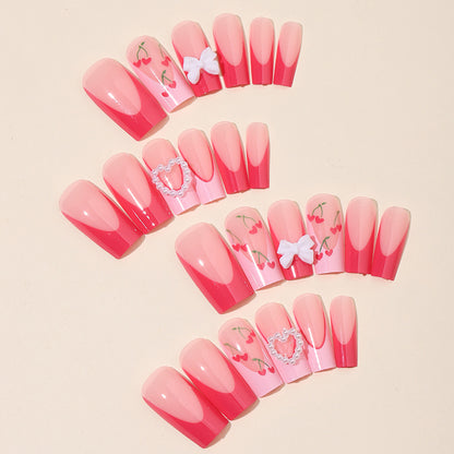 Decorative Press-On Nail Art Set with 3D Heart and Bow Accents Acalora