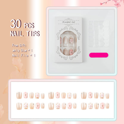 Artificial nail set with floral accents and glitter Acalora