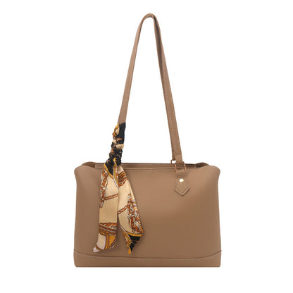 Elegant Structured Tote Bag with Decorative Scarf Acalora