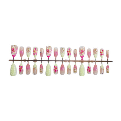 Floral Design Press-On Nail Set with Decorative Accents Acalora