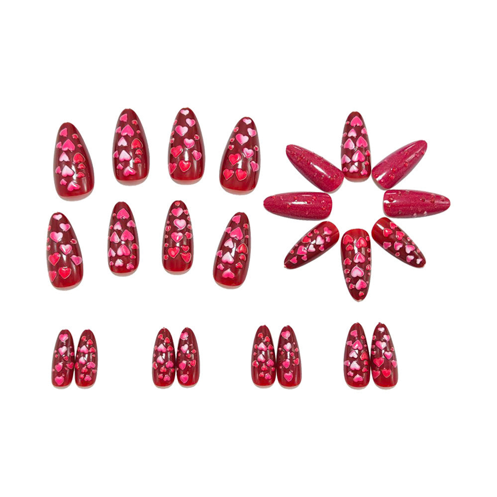 Artificial nails with heart design and gloss finish Acalora