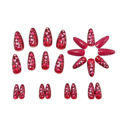 Artificial nails with heart design and gloss finish Acalora