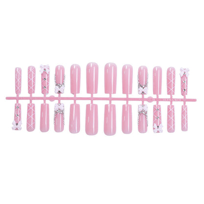 Decorative Press-On Nail Set with Elegant Bow and Gem Accents Acalora 1788496283