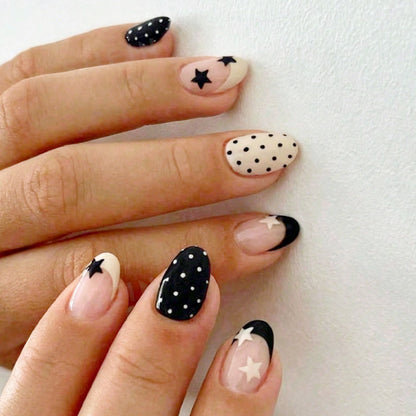 Chic Polka Dot and Star Press-On Nail Set Acalora