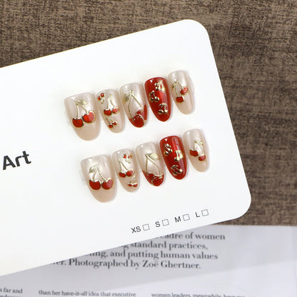 Artistic Cherry-Themed Press-On Nail Set Acalora