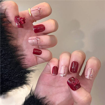 Decorative Press-On Nail Art Set with 3D Bow Accents Acalora