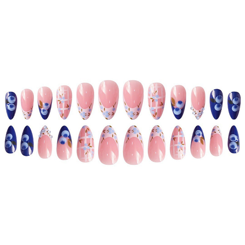 Artistic Press-On Nail Set with Floral Accents Acalora