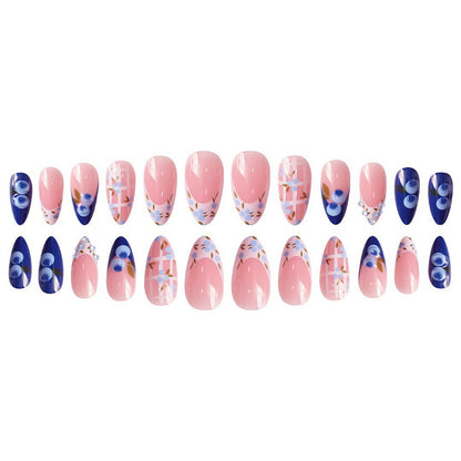 Artistic Press-On Nail Set with Floral Accents Acalora