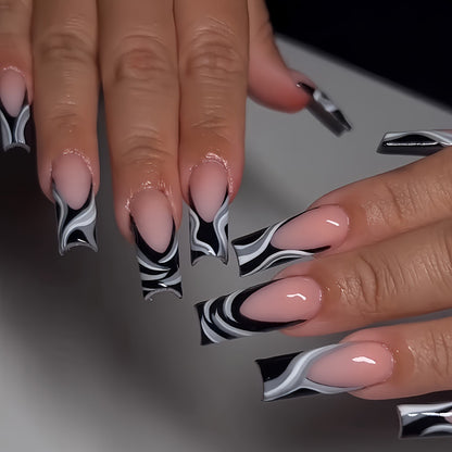 Artistic Press-On Nail Extensions with Marble Design Acalora