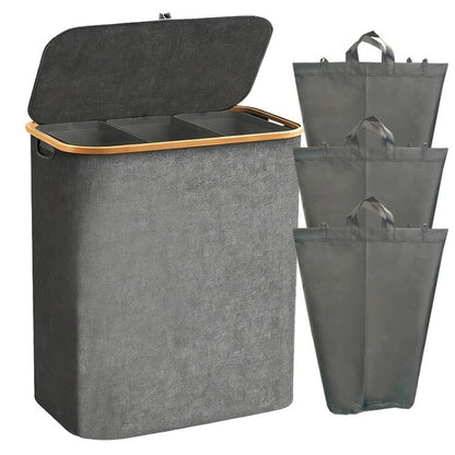 Laundry separation system with bamboo lid and multiple compartments Acalora
