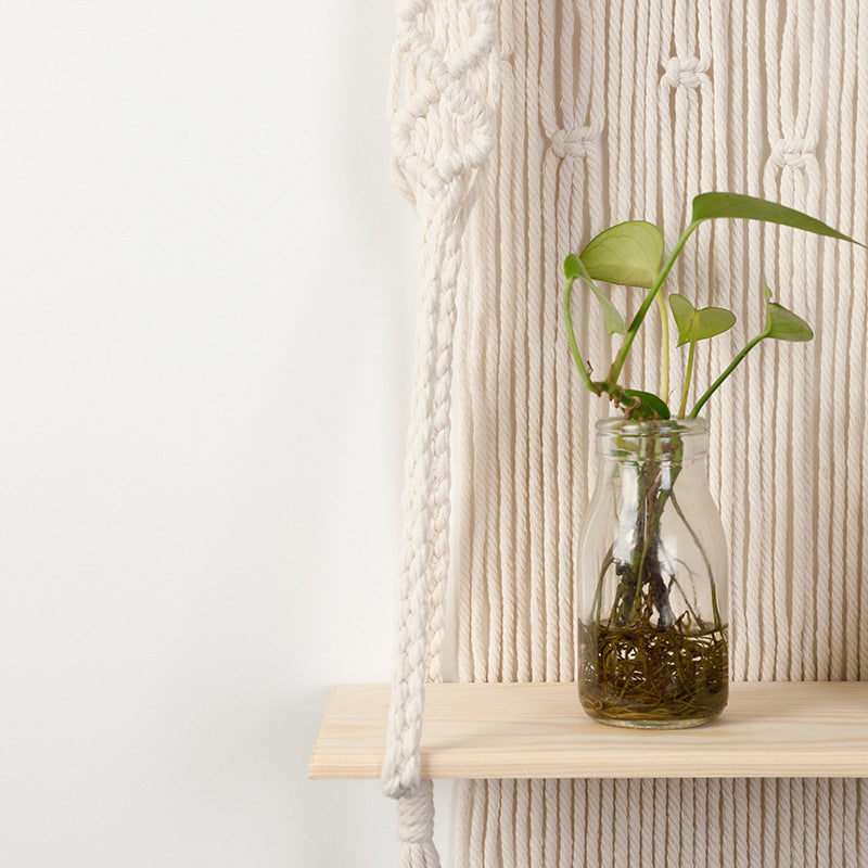 Macramé Wall Shelf with Integrated Plant Holder Acalora