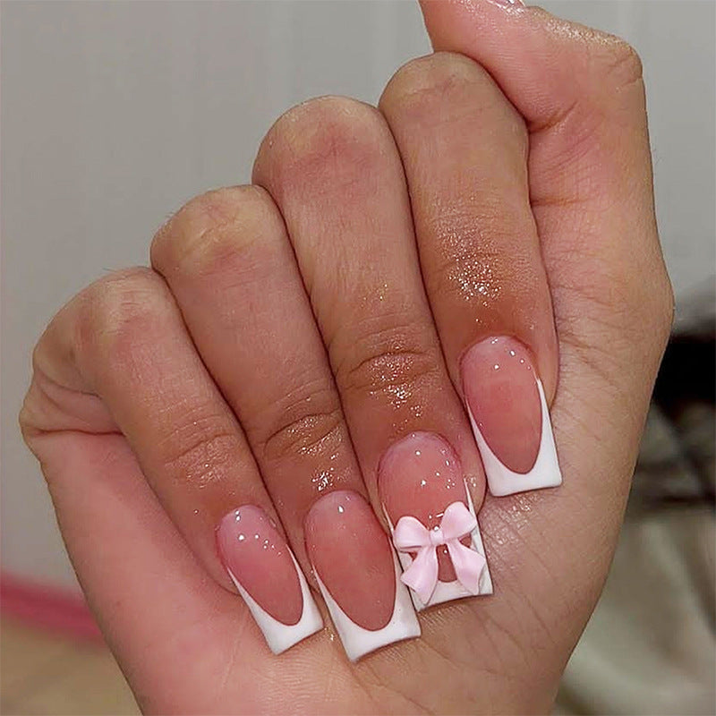 Decorative Press-On Nail Set with Elegant Bows Acalora