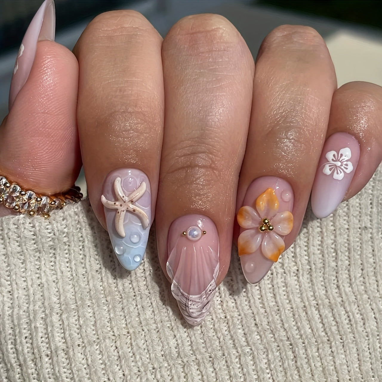 Artistic 3D Floral Press-On Nail Set Acalora
