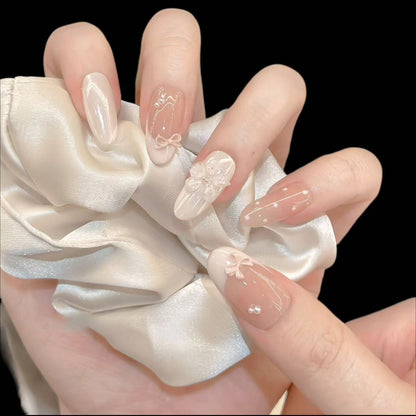 Decorative Press-On Nail Art Set with Bow and Floral Embellishments Acalora