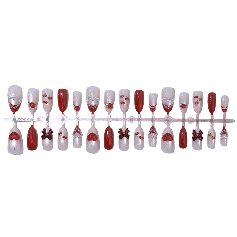 Decorative Press-On Nail Art Set with Heart and Bow Accents Acalora