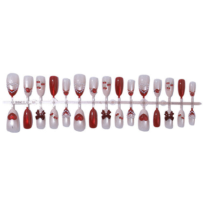 Decorative Press-On Nail Art Set with Heart and Bow Accents Acalora