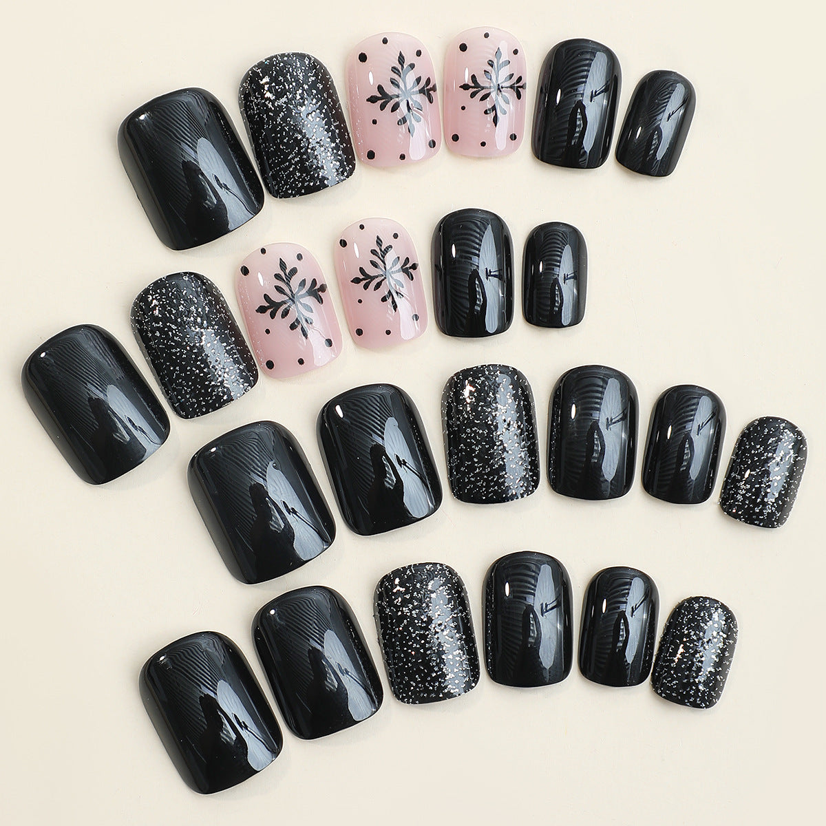 Stylish Press-On Nail Art Set with Decorative Sparkle and Floral Designs Acalora