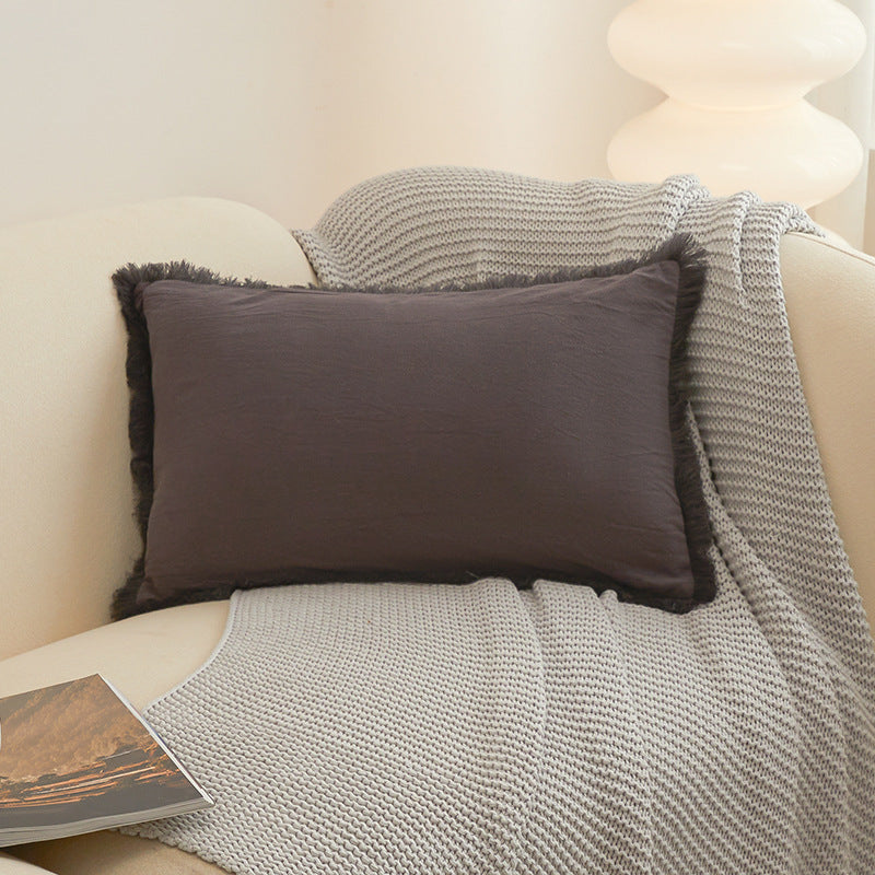 Textured Fringed Lumbar Pillow