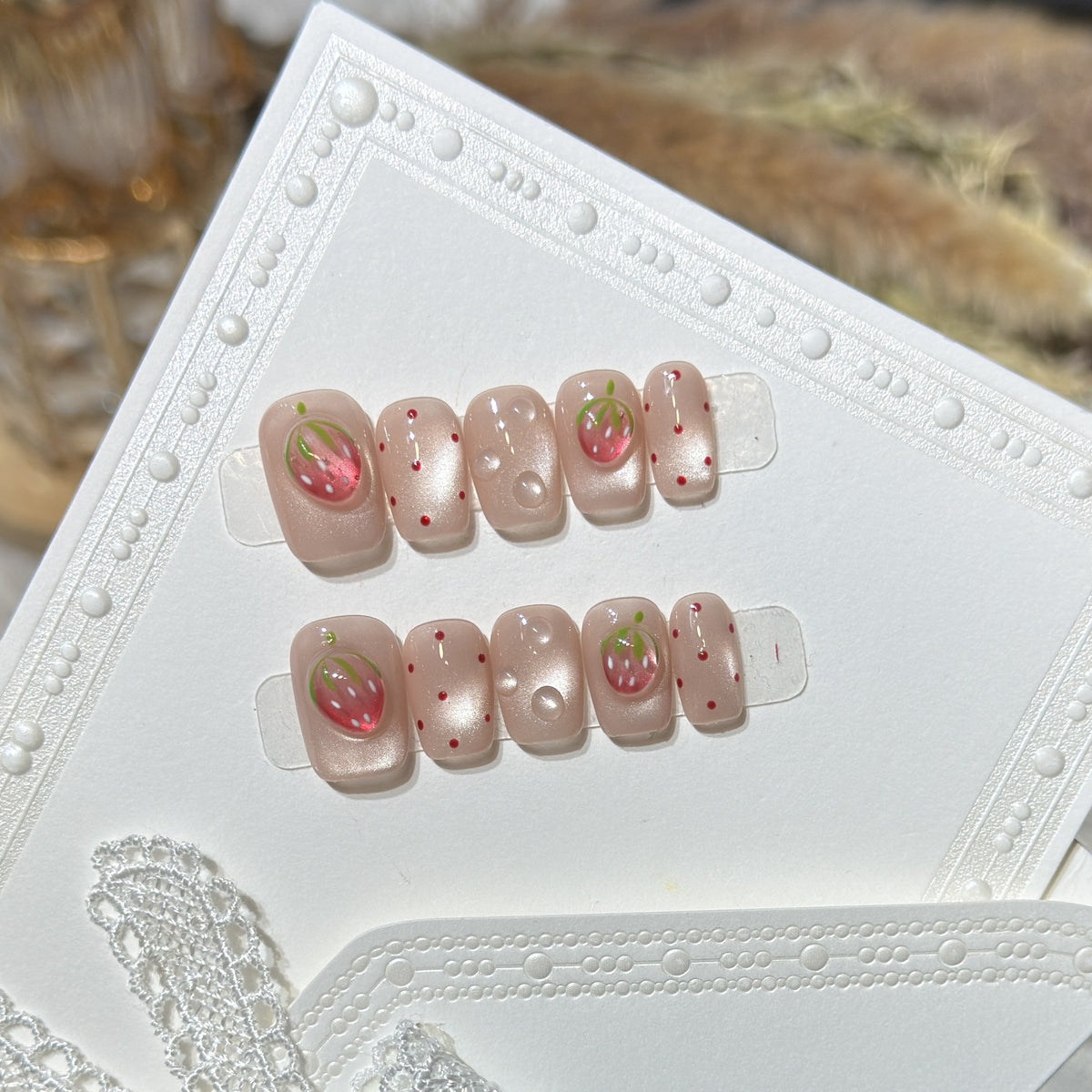 Strawberry-Inspired Press-On Nail Art Set Acalora