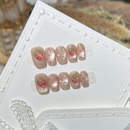 Strawberry-Inspired Press-On Nail Art Set Acalora