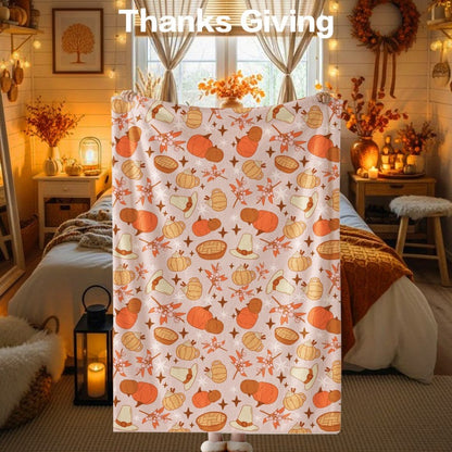 Thanksgiving-Themed Cozy Fleece Blanket