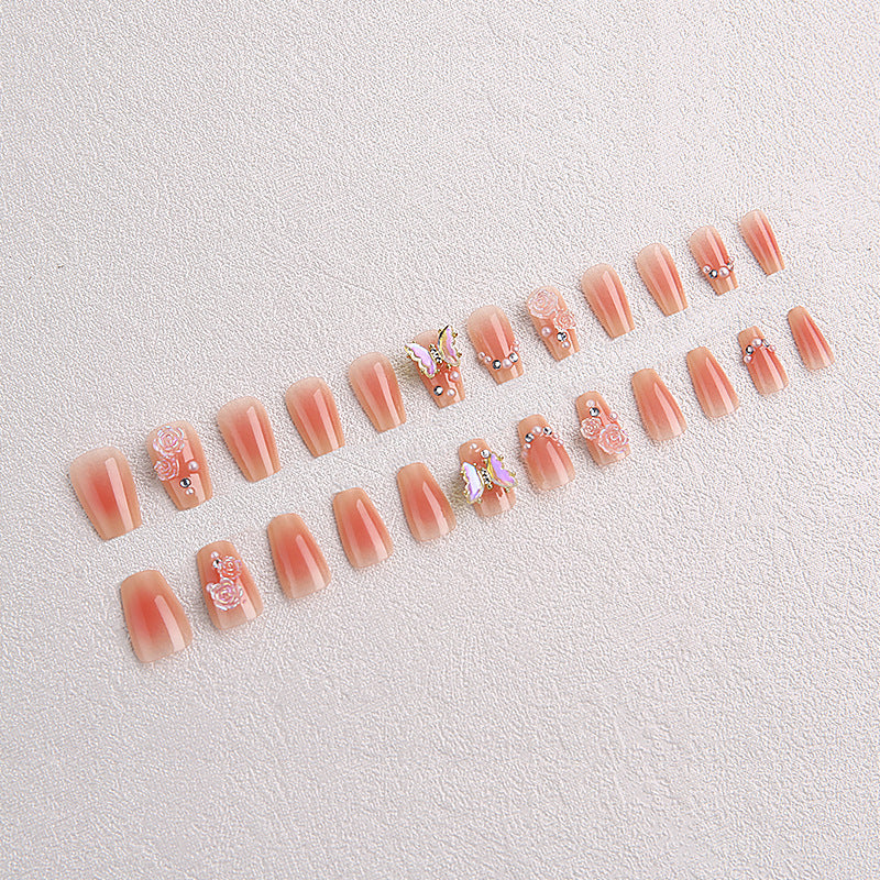 Artificial nail set with filigree 3D flowers and radiant glitter accents Acalora