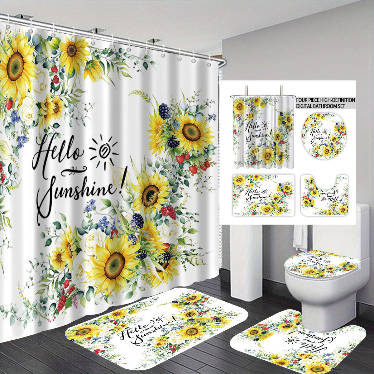Artistic Dragonfly-Themed Four-Piece Digital Bathroom Set