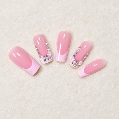 Elegant Floral Accent Press-On Nail Art Set Acalora