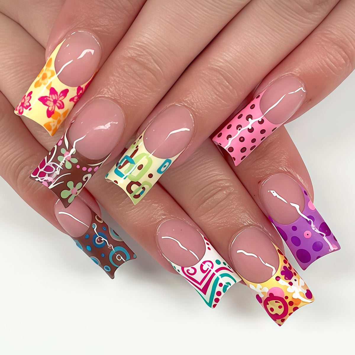 Decorative Long Press-On Nail Art Tips Acalora