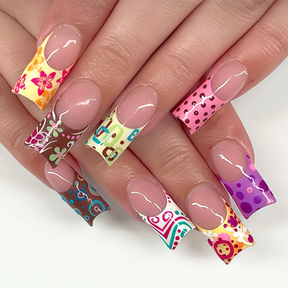 Decorative Long Press-On Nail Art Tips Acalora