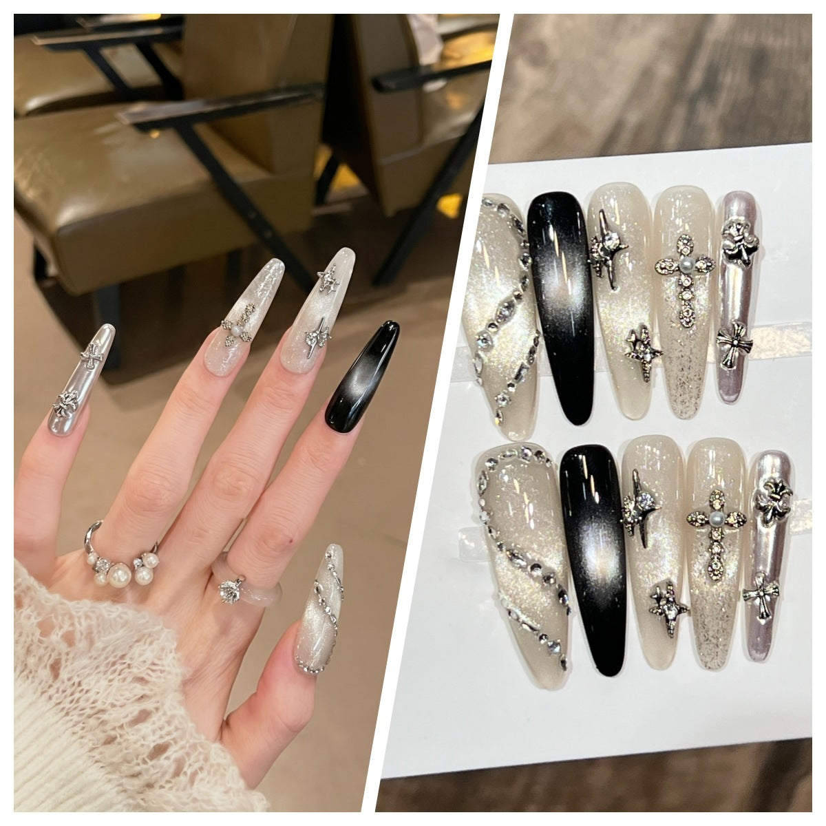 Artistic Stiletto Press-On Nail Set with Charming Patterns Acalora