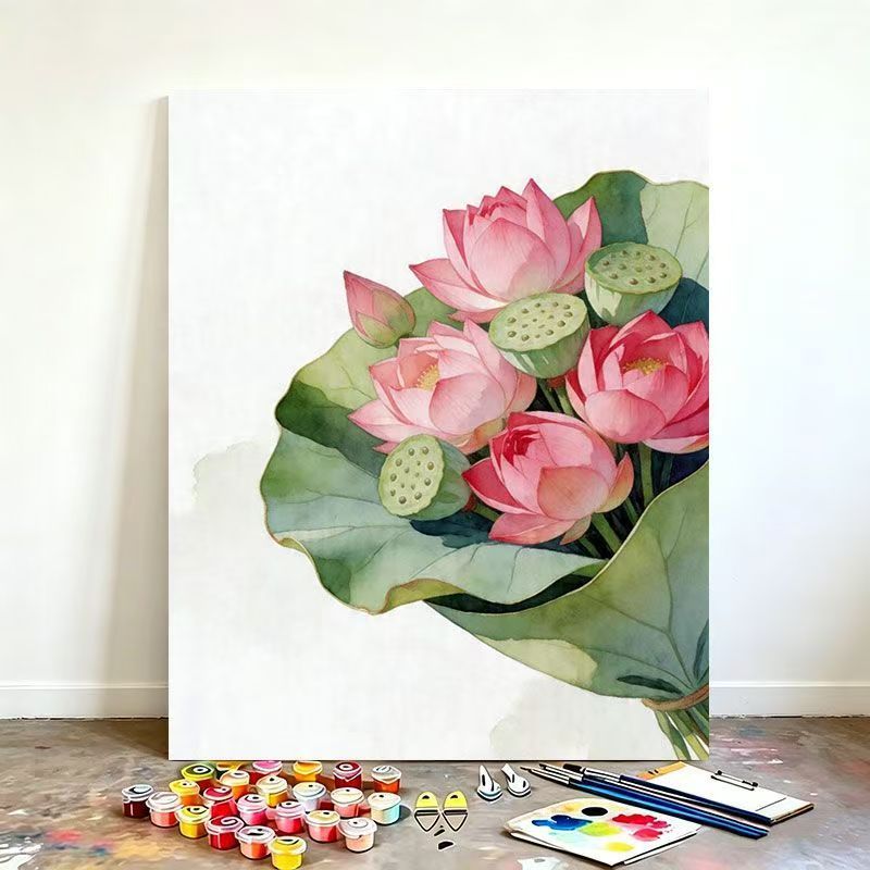 Watercolor Lotus Flower Canvas Art Kit
