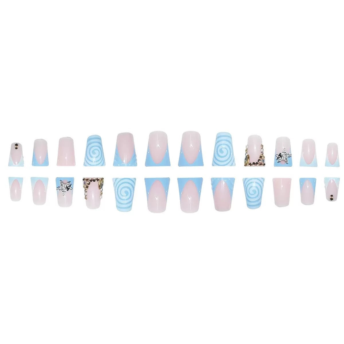 Artistic Long Press-On Nail Design with 3D Star Accents Acalora