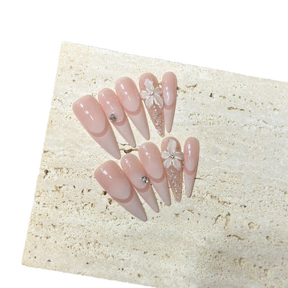 Elegant Stiletto Press-On Nail Art Set with Floral Accents Acalora