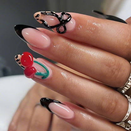 Creative Nail Art Press-On Set with Bow and Cherry Designs Acalora