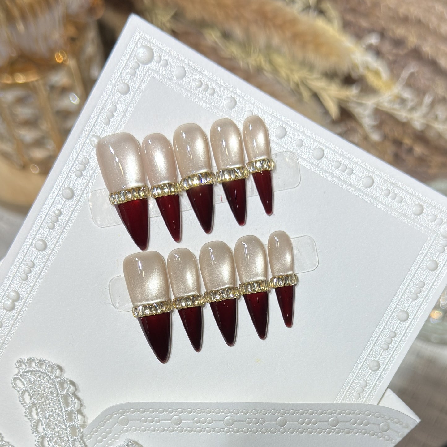 Glamorous Stiletto Press-On Nail Art Set with Gold Accents Acalora