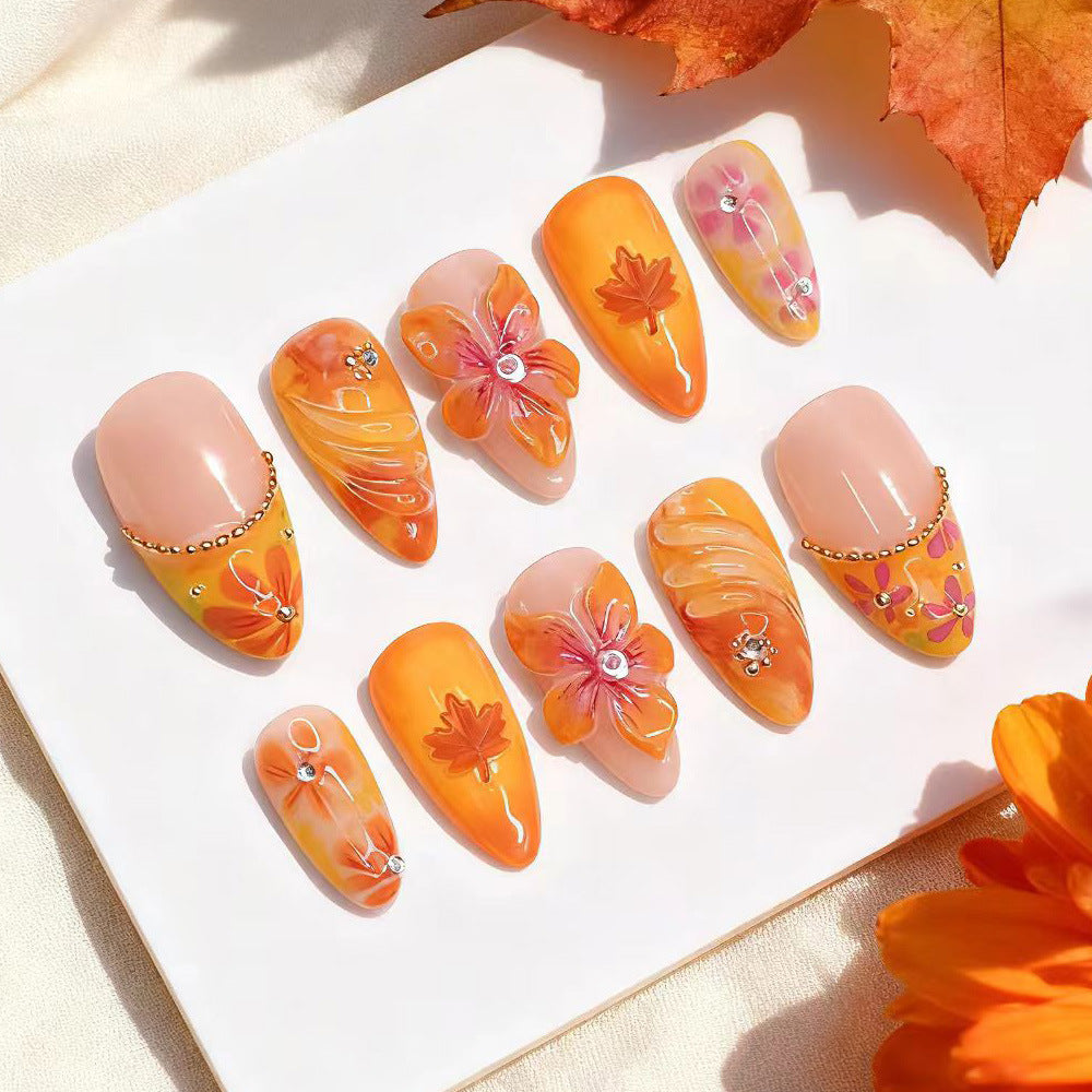 Artistic Floral-Themed Press-On Nail Set Acalora