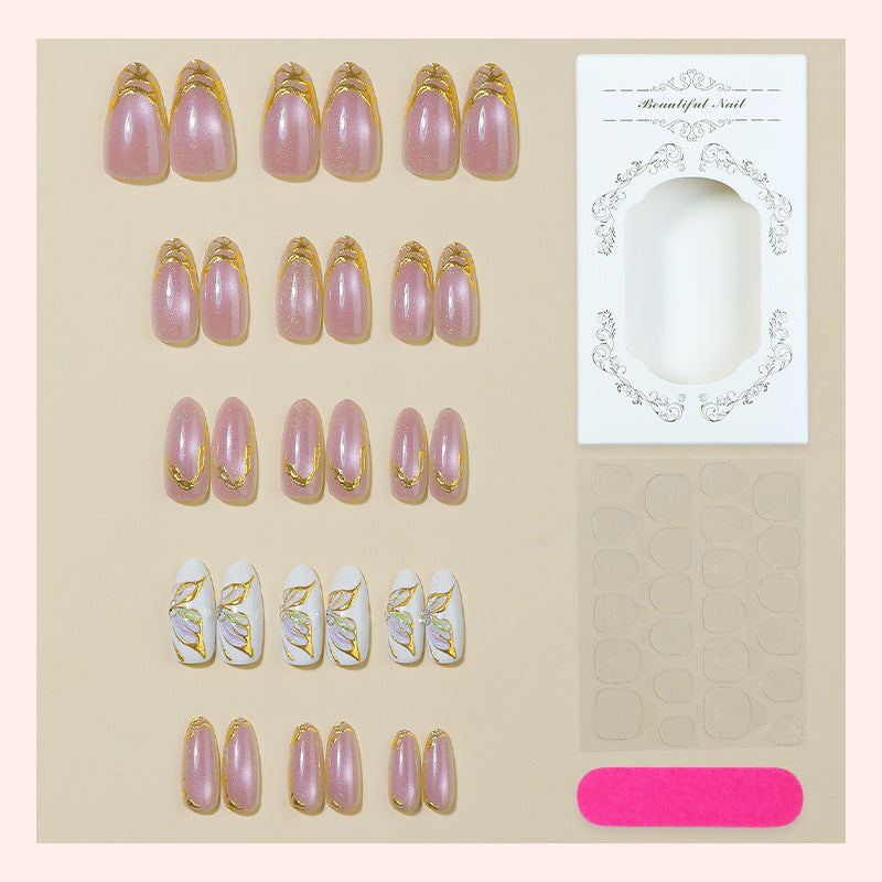Elegant Press-On Nail Art Set with Golden Accents Acalora