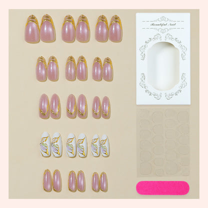Elegant Press-On Nail Art Set with Golden Accents Acalora