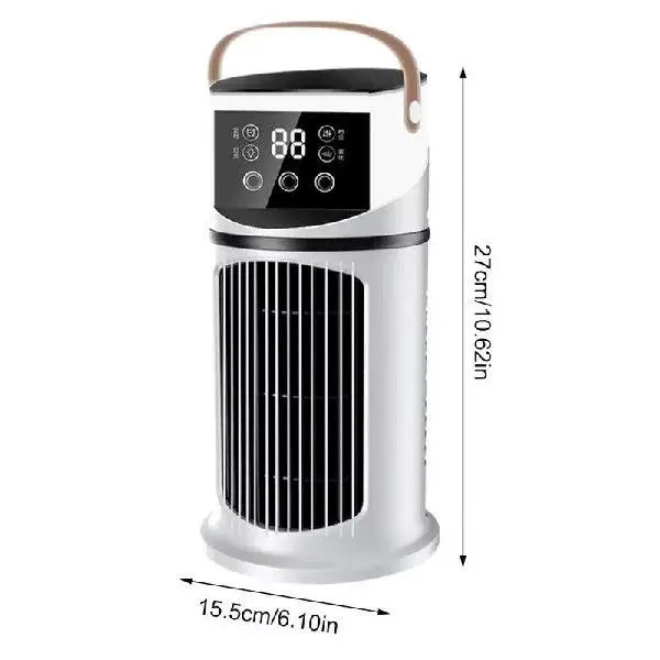 Unisex One Size rechargeable tower climate fan with Touch-LED control, integrated humidifying reservoir, and leather carrying handle Brehn