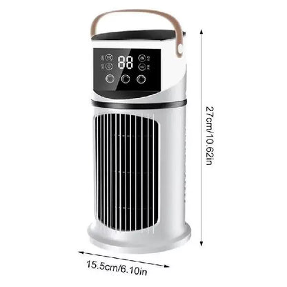 Unisex One Size rechargeable tower climate fan with Touch-LED control, integrated humidifying reservoir, and leather carrying handle Brehn