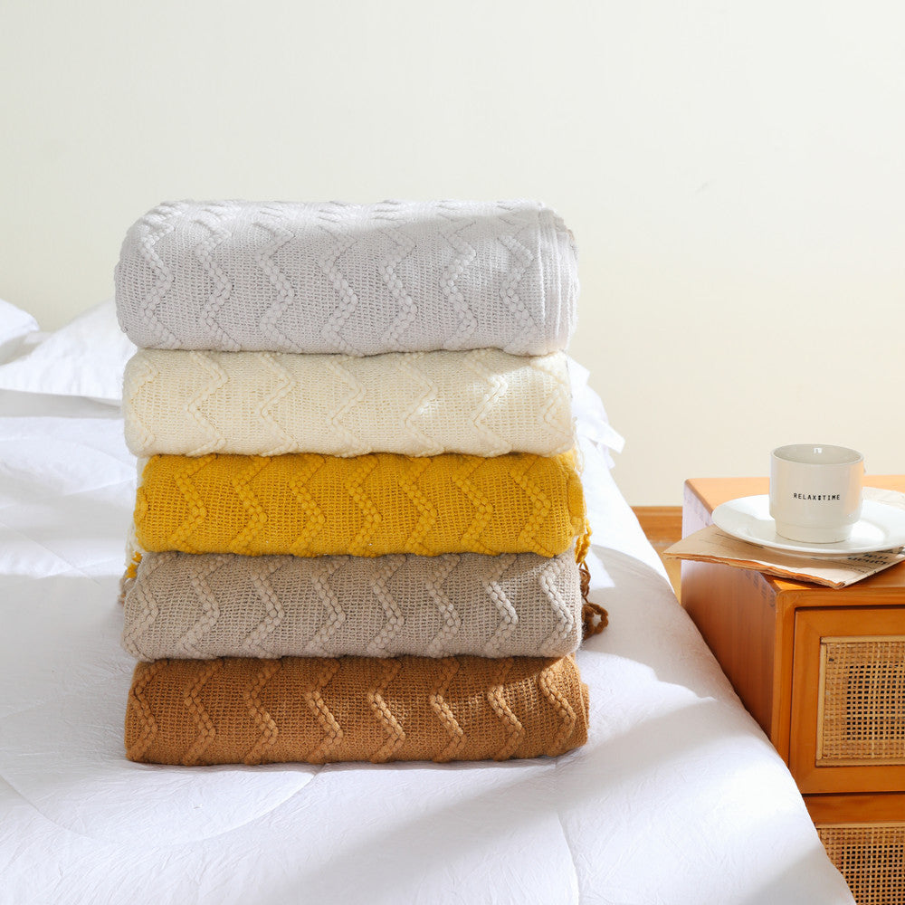 Textured Woven Throw Blanket with Fringe