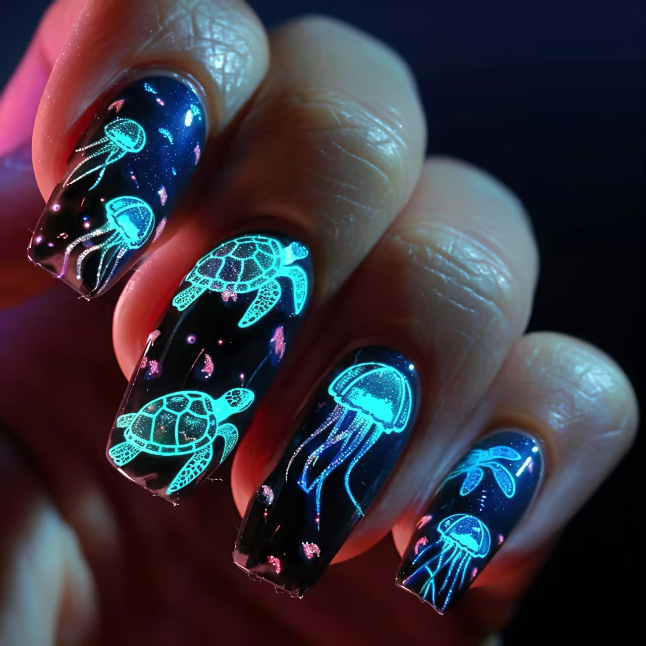 Artistic Glow-in-the-Dark Nail Art Acalora