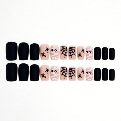 Artificial nail set with creepy Halloween motif and delicate spider designs Acalora