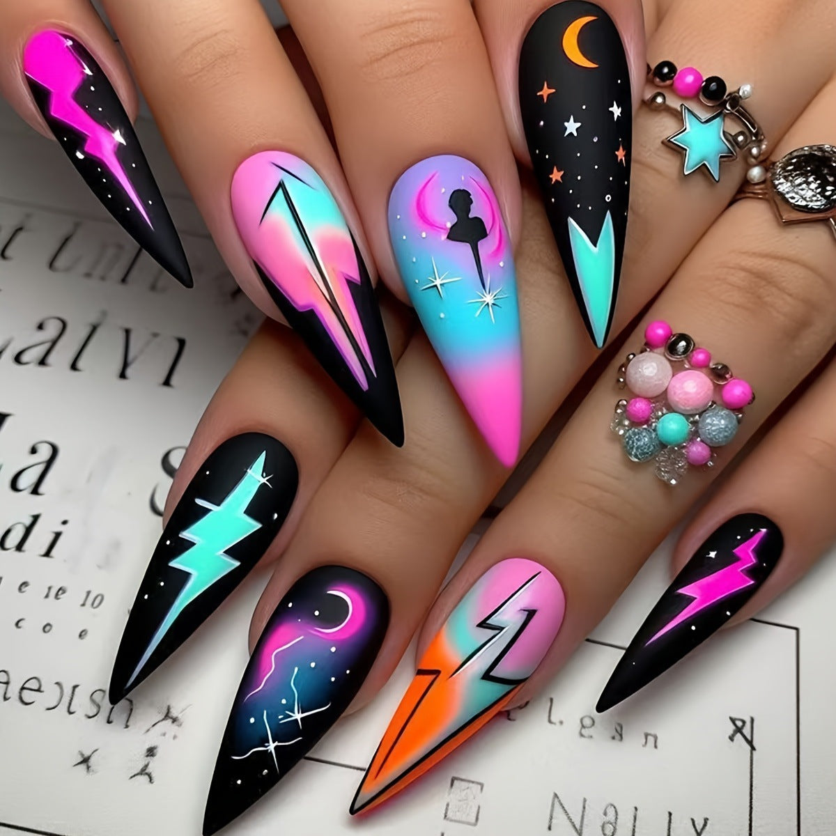 Cosmic Lightning Nail Art Acalora