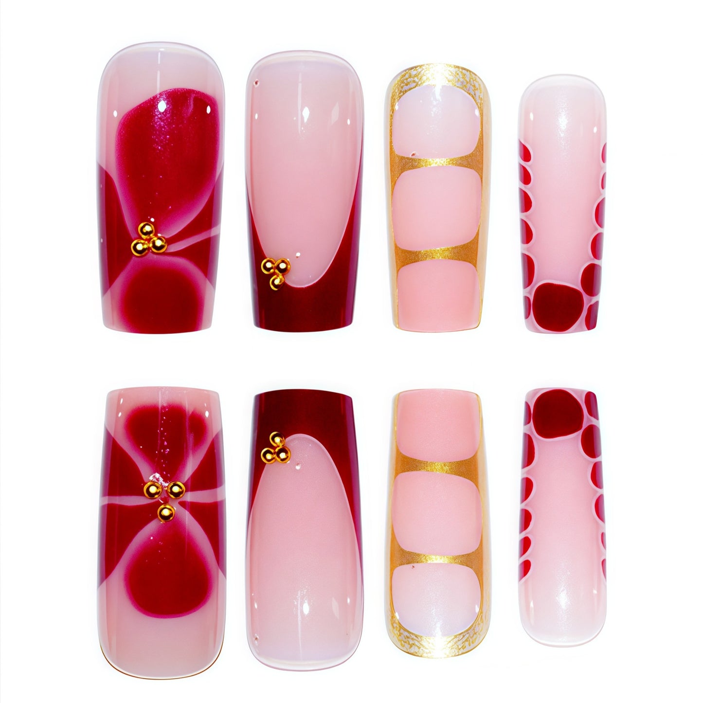 Artistic Gradient Press-On Nail Set with Gold Accents Acalora